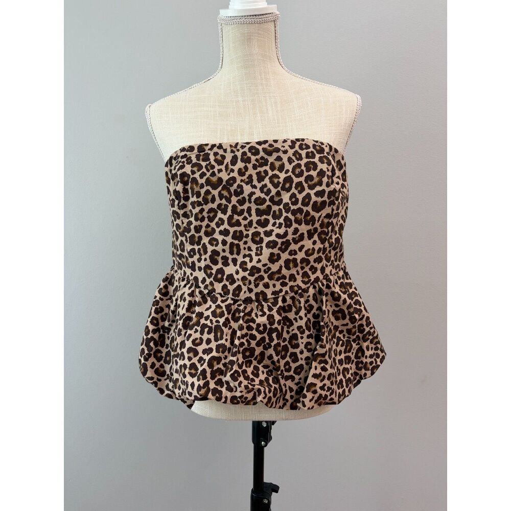 New Gianni Bini Leopard Print Strapless Bubble Hem Peplum Top Womens XL Y2K